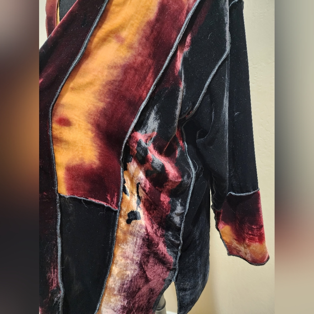 EGO originals Art-to-wear semi sheer silk Velvet long Cardigan brown red ML - Picture 6 of 12